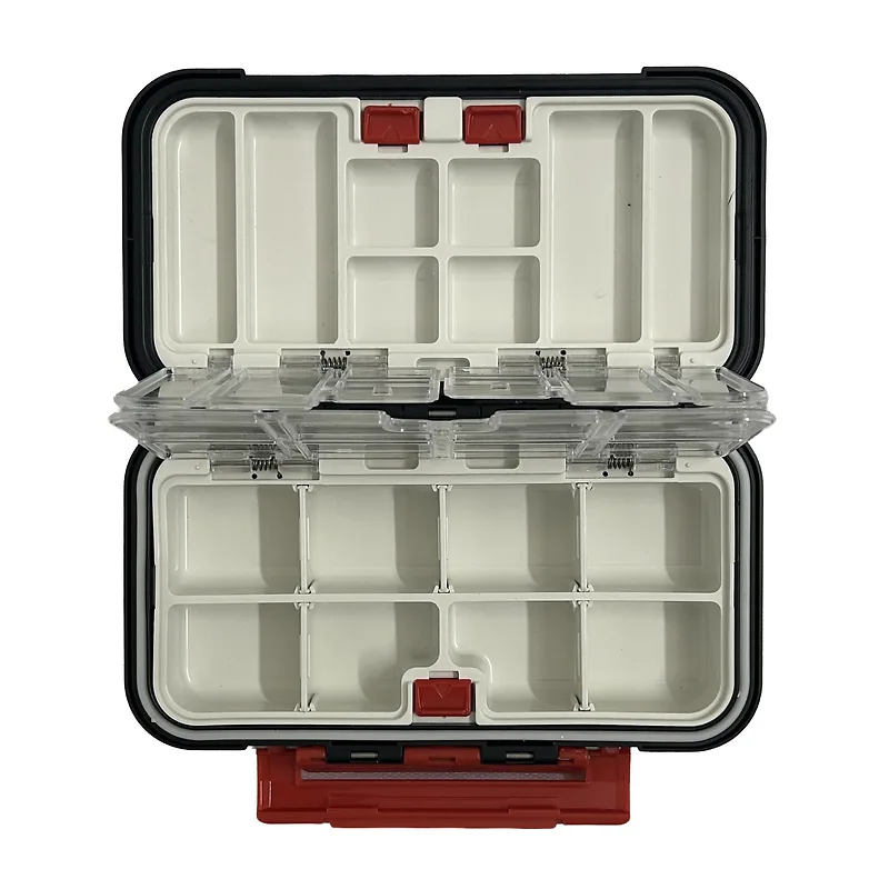 קופסה איכותית לציוד דיג בגודל בינוני צבע אדום שחור