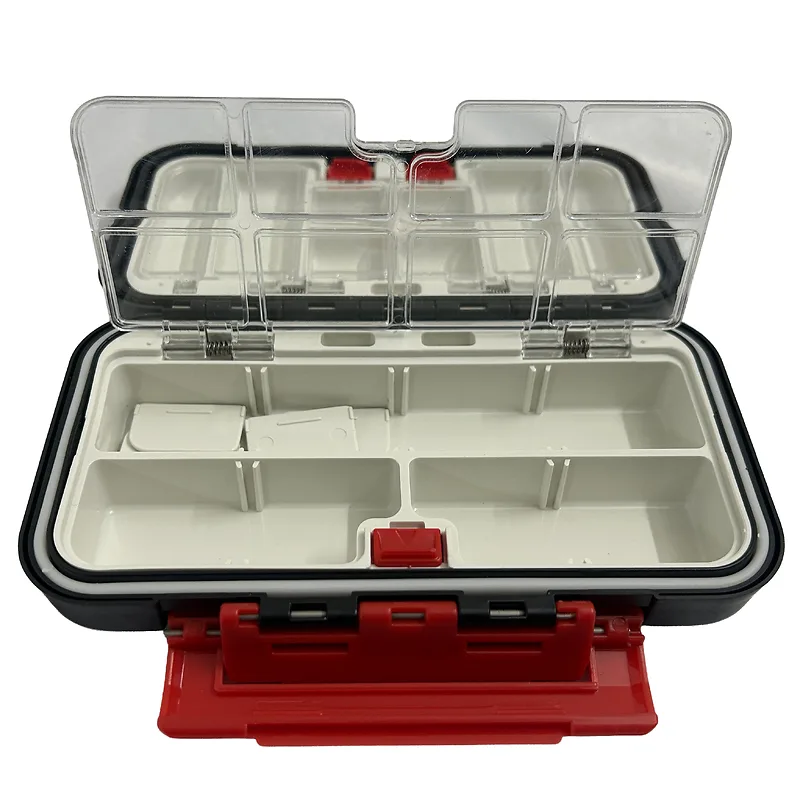 קופסה איכותית לציוד דיג בגודל בינוני צבע אדום שחור